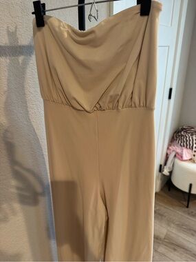 Strapless Wide-Leg Jumpsuit in Sand